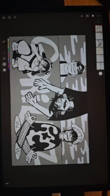 Esboço digital do mural A banda no tablet