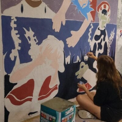 Pintura do mural A banda em andamento